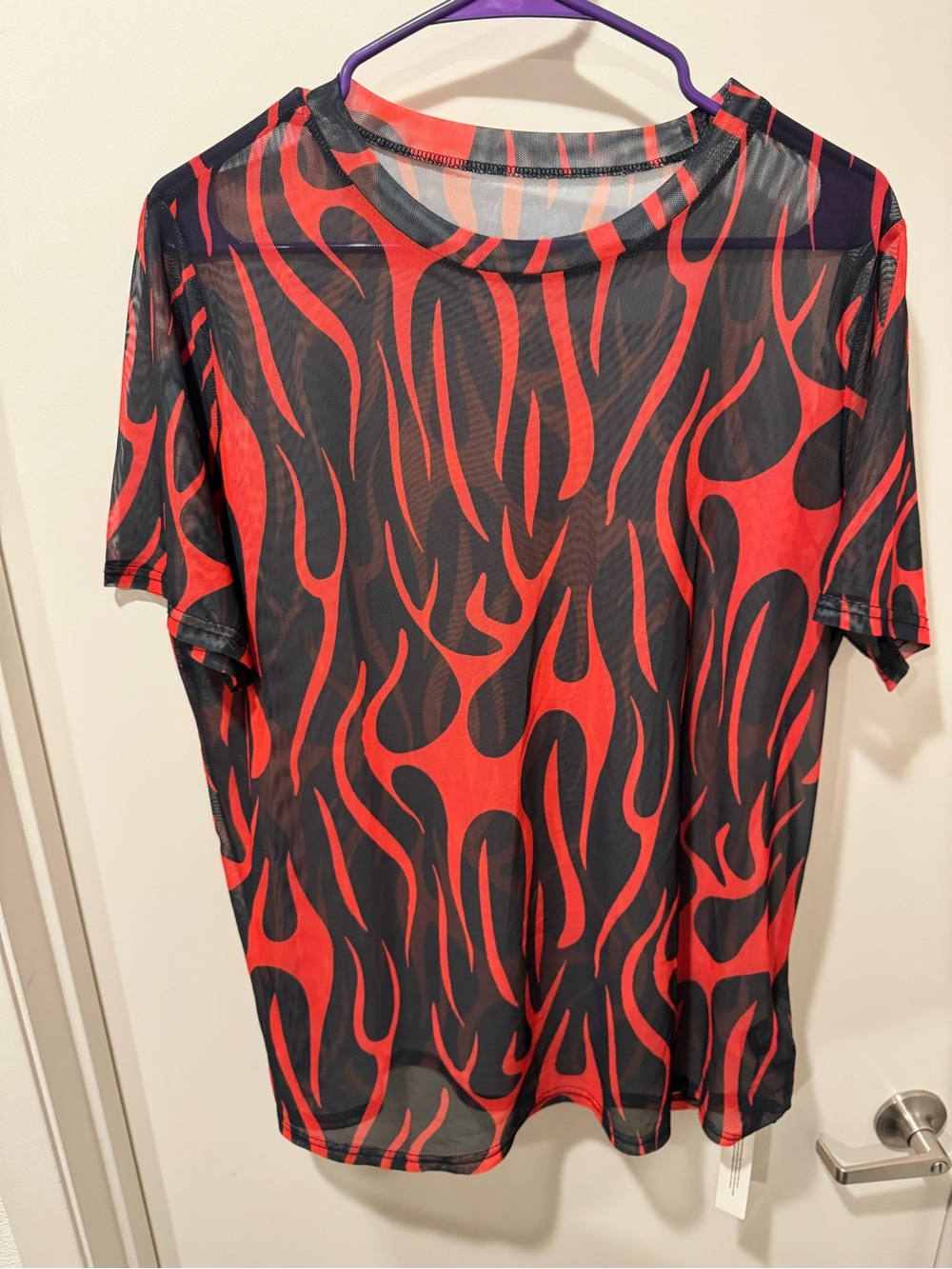 Men's Red and Black Flame Mesh T-Shirt